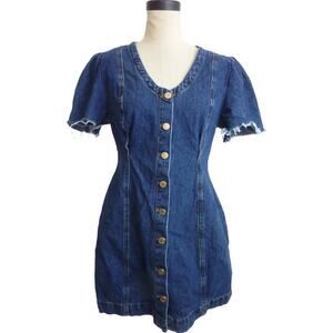 Zara V Neck Denim Button Down Mini Dress Size L